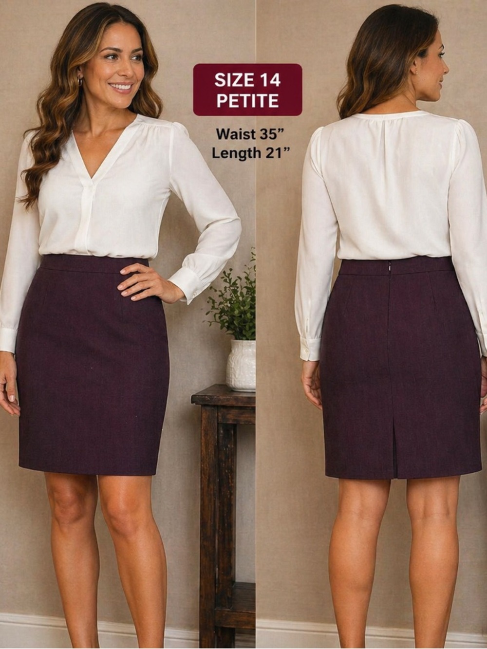Tahari elegant navy blue skirt size 14P waist 35” Length 21”
